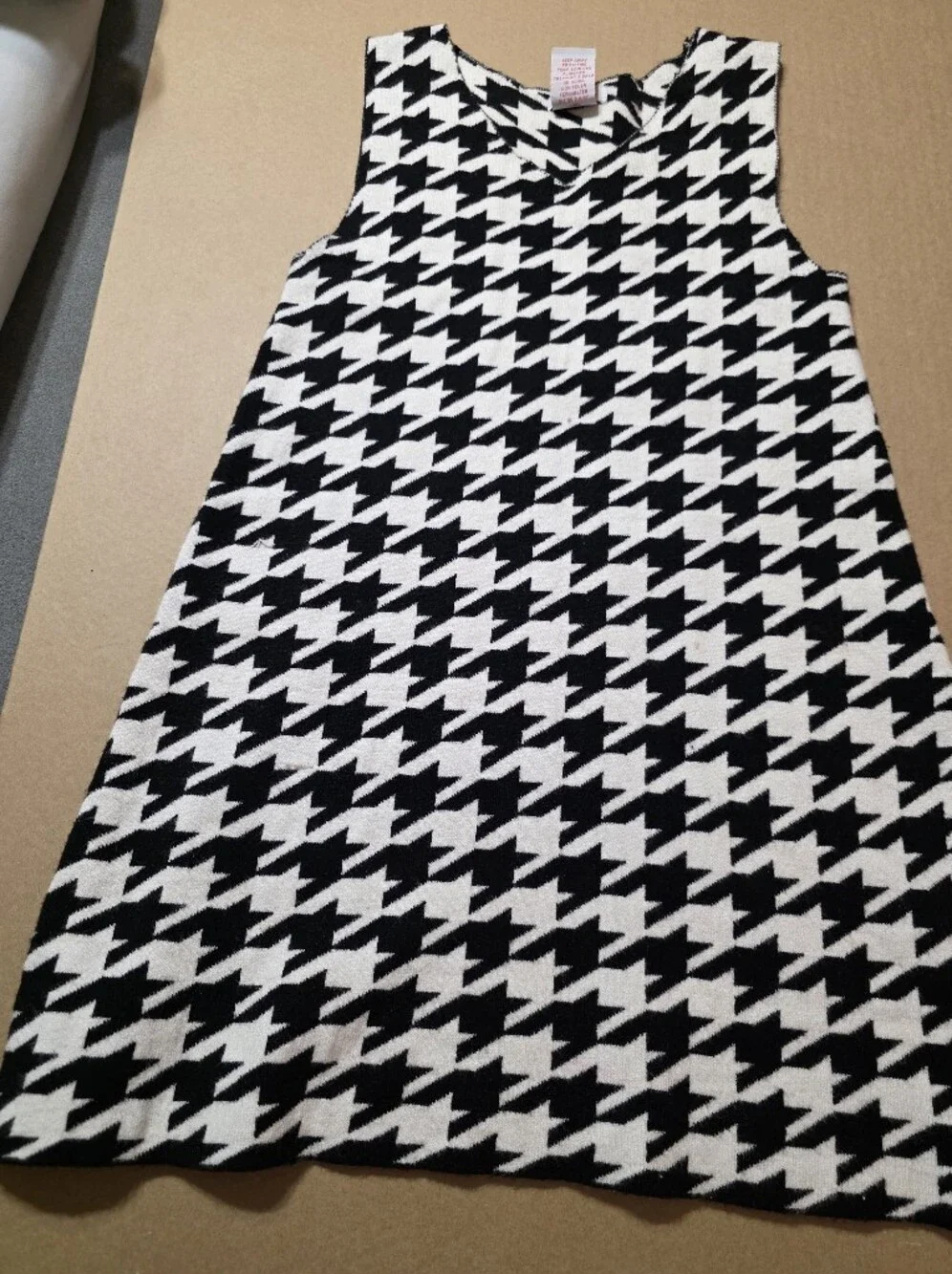 Girl's Tahari Black and White Houndstooth Knit dress